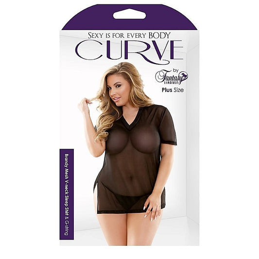 Curve Brandy Mesh Sleep Shirt And G-String - Bras and Bra Sets