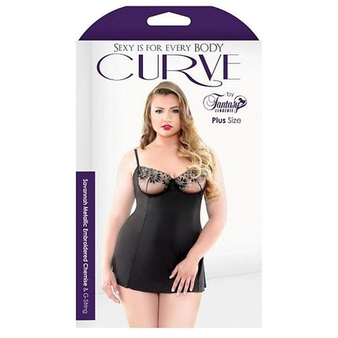 Curve Savannah Metallic Chemise And G-String - Babydolls and Chemises