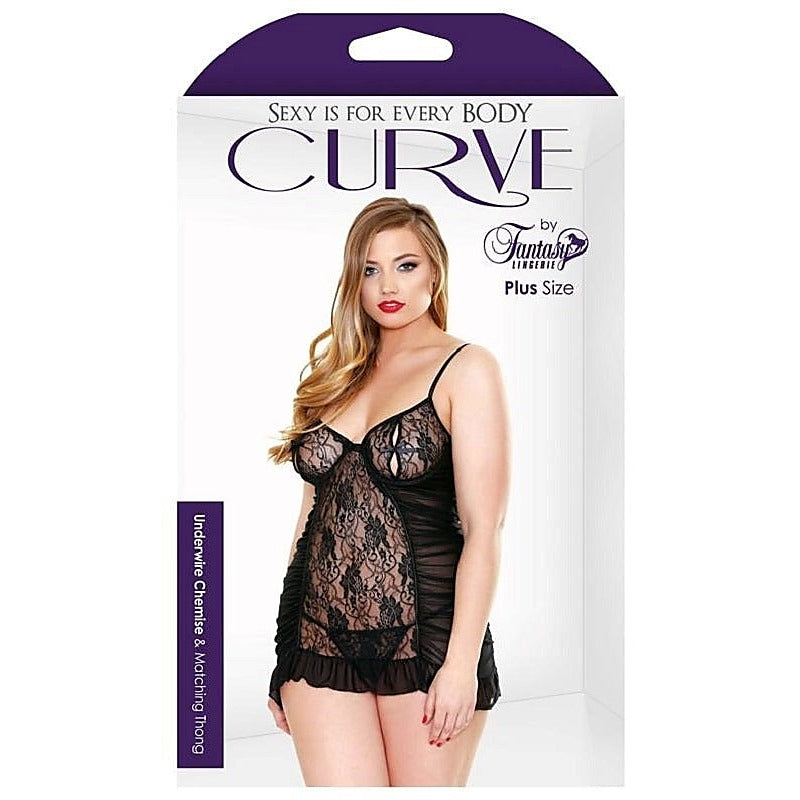 Curve Split Cup Underwire Chemise And Thong 3x/4x - Babydolls and Chemises