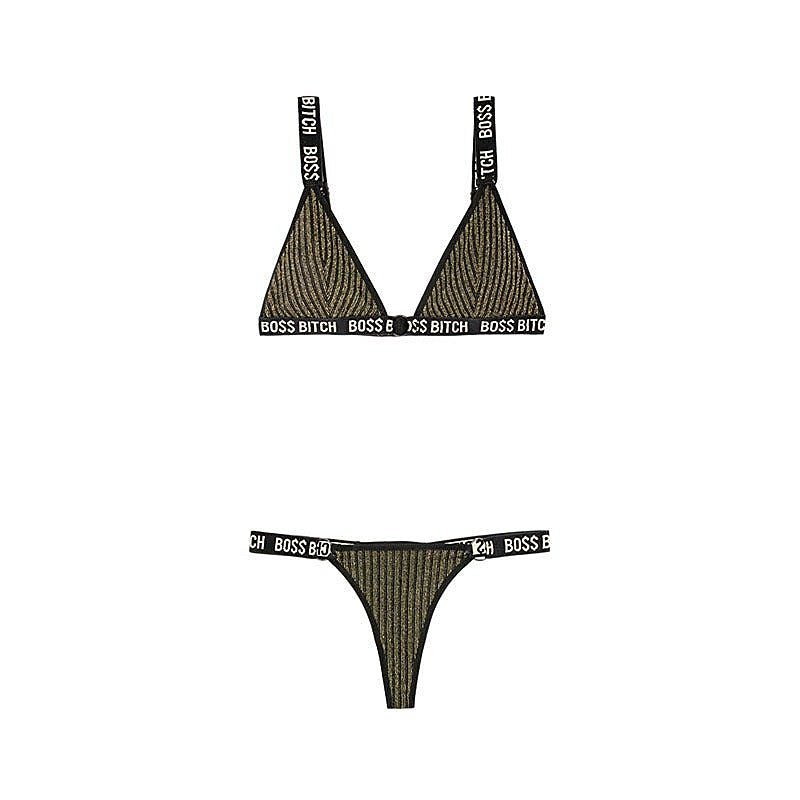 Vibes Boss Bitch Bralette & Thong Set By Fantasy Lingerie - Bras and Bra Sets