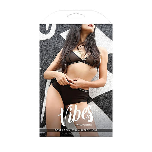 Vibes Boss Af Bralette & Retro Short By Fantasy Lingerie - Bras and Bra Sets