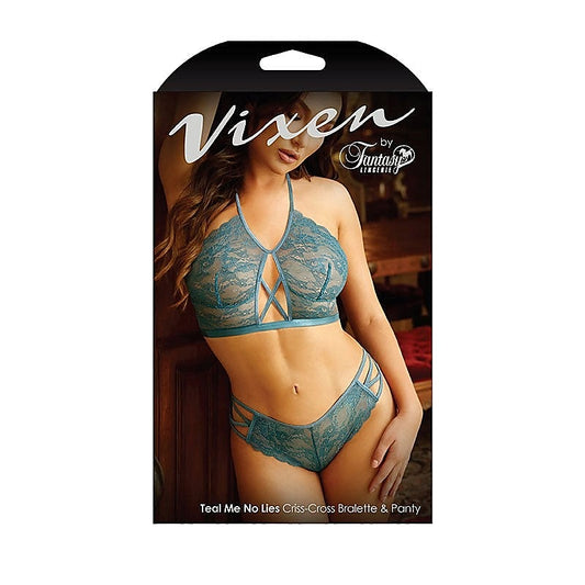 Vixen Teal Me No Lies Bralette & Panty By Fantasy Lingerie - Bras and Bra Sets