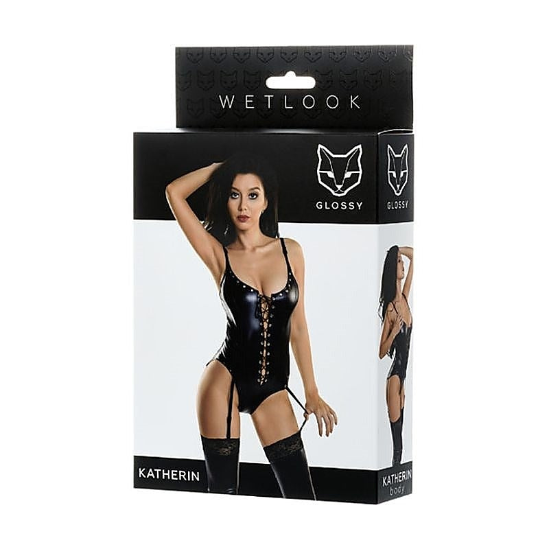 Glossy Wetlook Lace-Up Bodysuit By Toyfa - Her Fetish