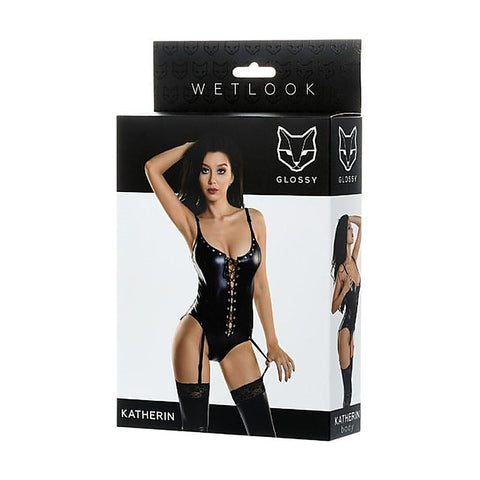 Glossy Wetlook Lace-Up Bodysuit By Toyfa - Her Fetish