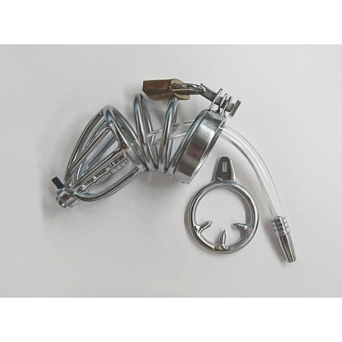 Chastity Device with Cock Ring and Catheter Tube - Male Chastity