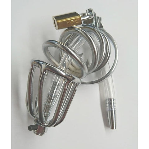 Chastity Device with Cock Ring and Catheter Tube - Male Chastity