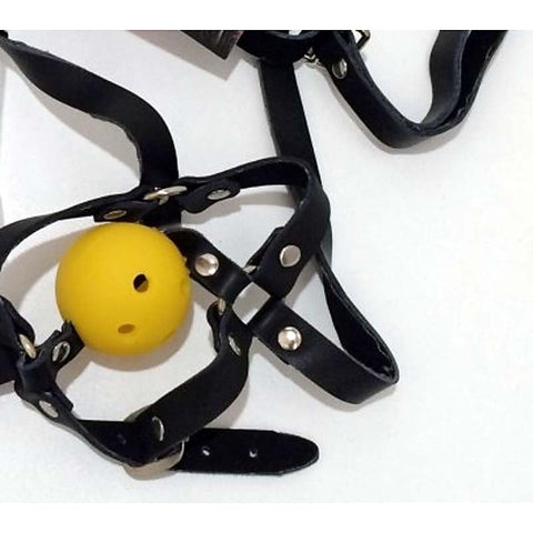Dungeonnet Bondage Gag With Yellow Ball By Hell'S Couture - Bondage Gags and Bits