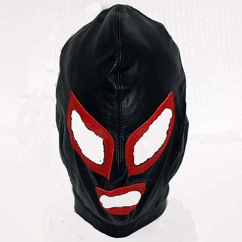 Bedroom Pleasures Leather Hood Lace Back Red Eyelets - Bondage Hoods