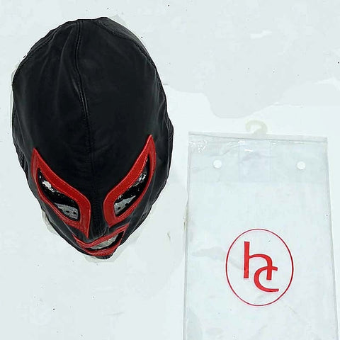 Bedroom Pleasures Leather Hood Lace Back Red Eyelets - Bondage Hoods
