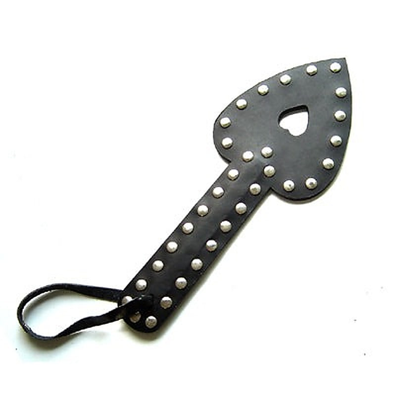 Heart Shaped Leather Paddle With Studs By Hell'S Couture - Paddles And Slappers