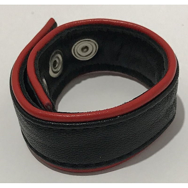 Classic 4-Speed Black & Red Leather Cock Ring - Ball and Cock Toys