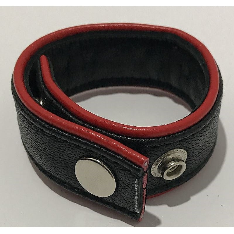 Classic 4-Speed Black & Red Leather Cock Ring - Ball and Cock Toys