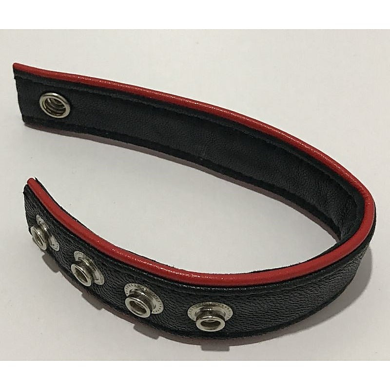Classic 4-Speed Black & Red Leather Cock Ring - Ball and Cock Toys