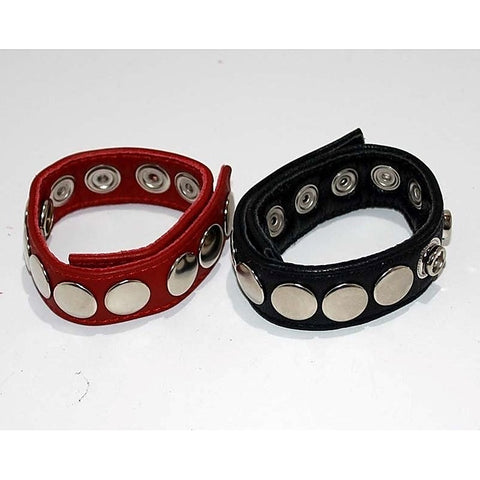 8 Speed Red Leather Cock Ring by Hell's Couture - Ball and Cock Toys