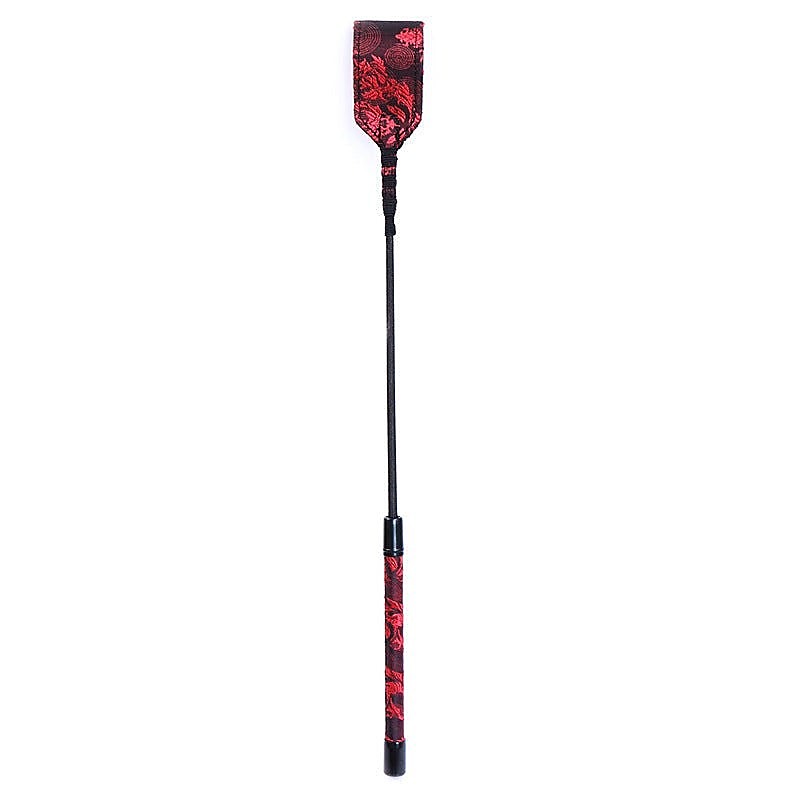 Red and Black Embossed Riding Crop by Hell's Couture - Whips And Crops