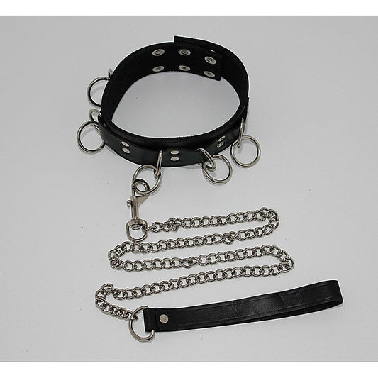 FairVilla Ladies Bondage Collar with O-Rings and Lead - Collars and Leads