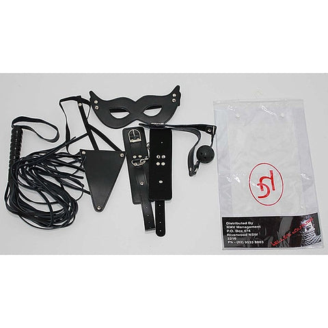 Leather Masters Set Mask G-String Gag And Cuffs - Bondage Kits