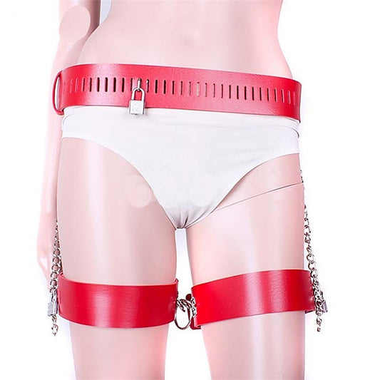 KookieLeather Wrist and Thigh Restraints Red - Cuffs and Restraints