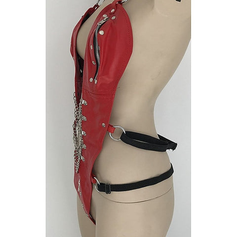 Ladies Bdsm One Piece Red Leather Outfit By Hell'S Couture - Her Fetish