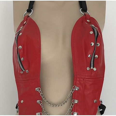 Ladies Bdsm One Piece Red Leather Outfit By Hell'S Couture - Her Fetish
