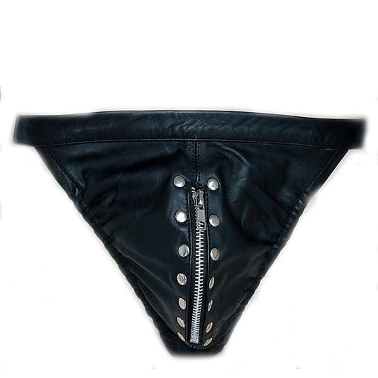 Black Leather Male Jock with Zipper