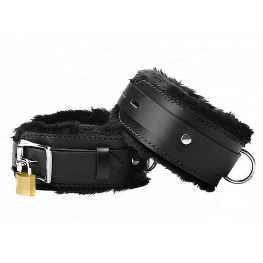 Hells Couture Premium Bondage Wrist Restraints - Leather and Fur Delight - Cuffs and Restraints