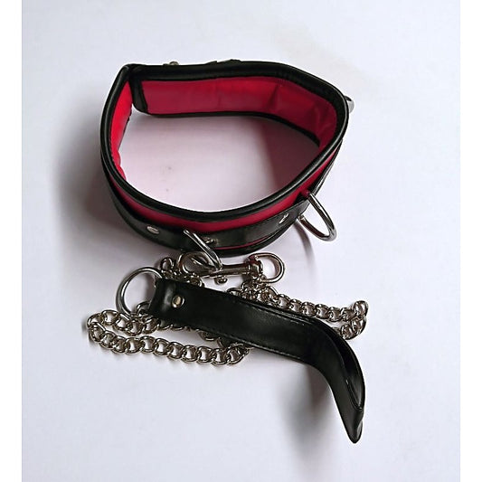 Luxurious BDSM Accessory - Black and Red Collar with Lead