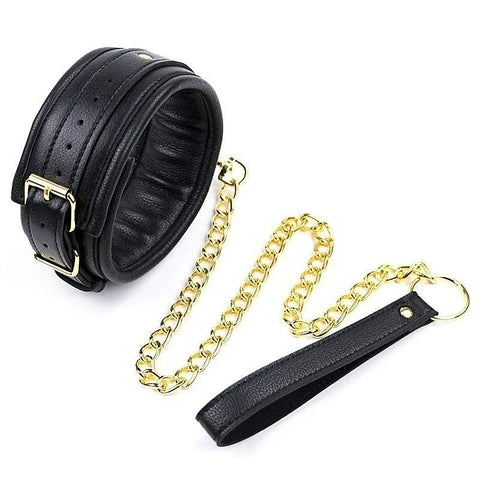 Golden Chain Leash Thick Bondage Collar - Butt Plugs