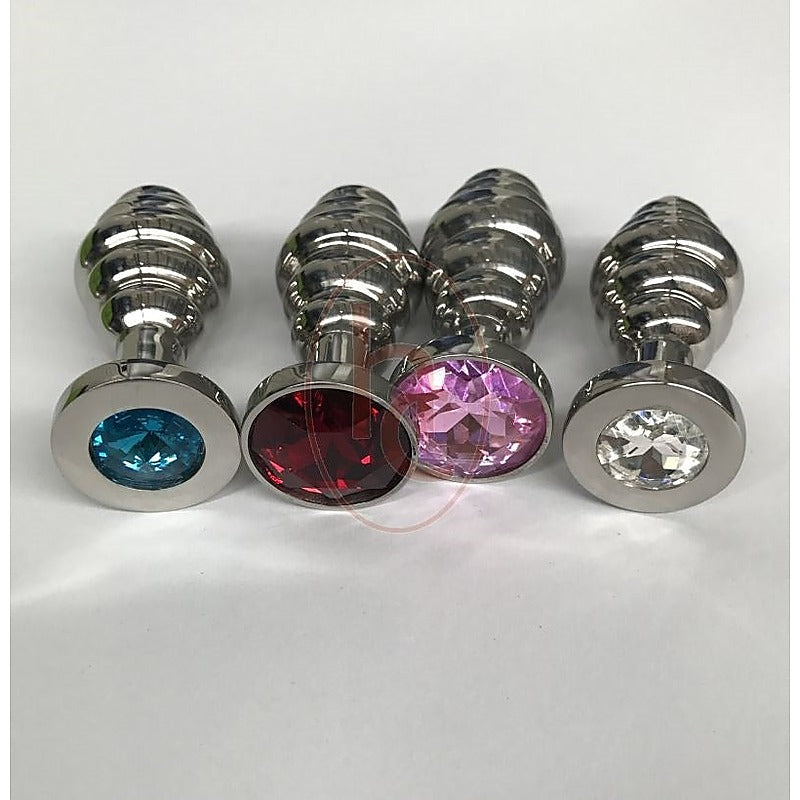Ribbed Jewelled Butt Plug Medium By Hell'S Couture - Rabbit Vibrators