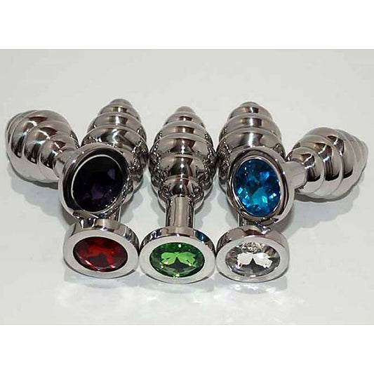 Ribbed Jewelled Large Butt Plug