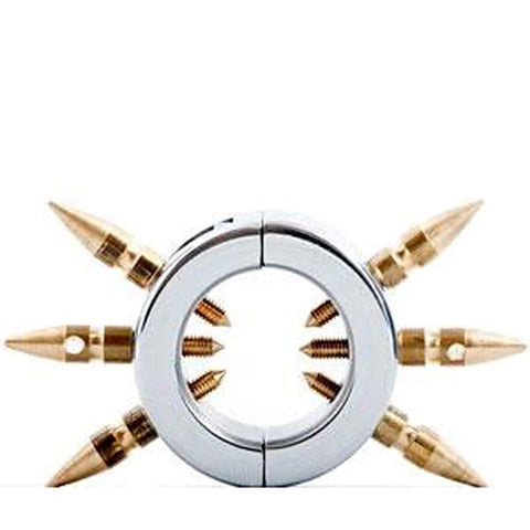 Chastity Device & Ball Stretcher With Brass Spikes - Ball and Cock Toys