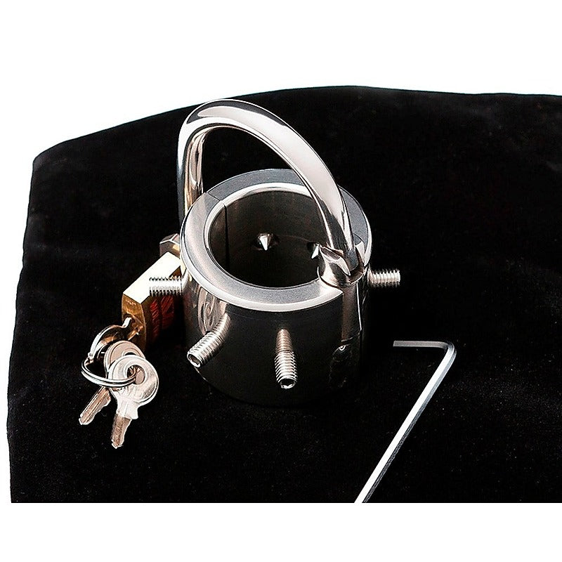 Locking Spiked Ball Splitter by Hell's Couture - Steel Sex Toys
