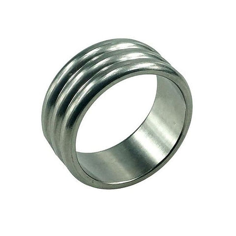Deep Grooved Steel Cock Ring By Hell'S Couture - Cock Rings
