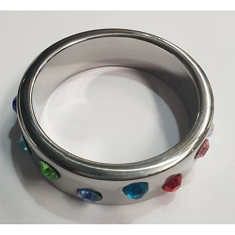 Wide Band Jewel Encrusted Steel Cock Ring By Hell'S Couture - Cock Rings