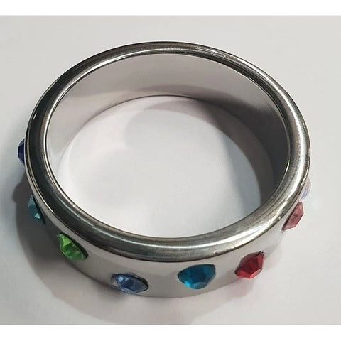 Wide Band Jewel Encrusted Steel Cock Ring By Hell'S Couture - Cock Rings