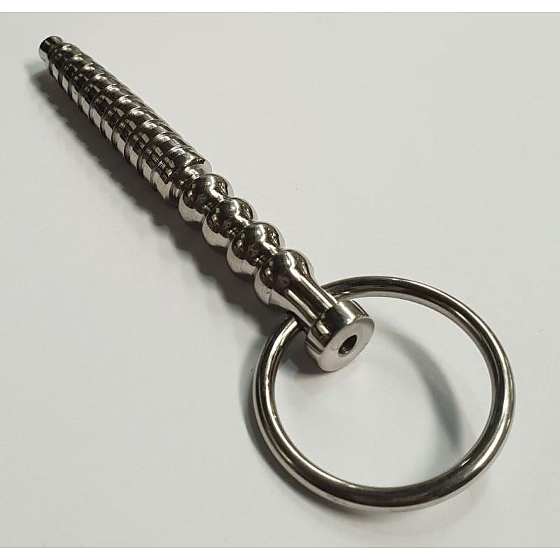 Head Quarters Ribbed Metal Cum Thru Penis Plug - Penis Plugs
