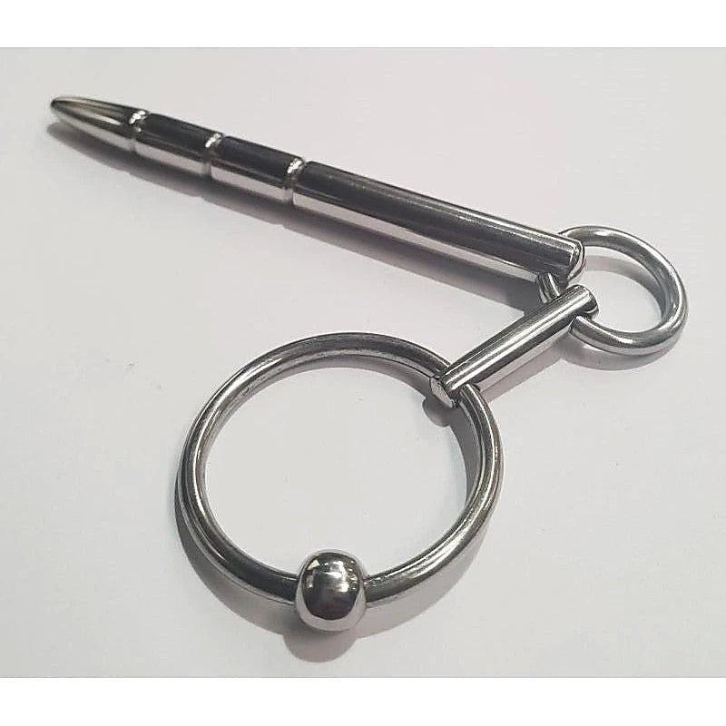 Xtube Steel Ribbed Penis Plug Wand with Glans Ring - Penis Plugs