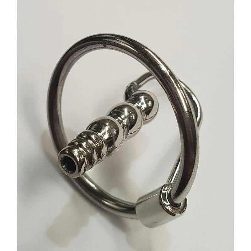 Round Tip Ribbed Penis Plug & Glans Ring By Hell'S Couture - Penis Plugs