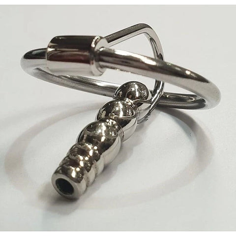 Round Tip Ribbed Penis Plug & Glans Ring By Hell'S Couture - Penis Plugs