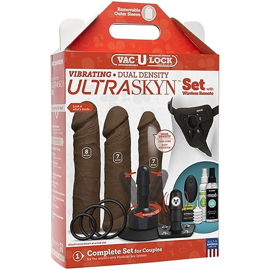 Vac-U-Lock Vibrating Dual Density Ultraskyn Set Chocolate - Strap On Sextoys