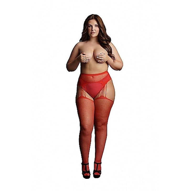 Suspender Rhinestone Pantyhose By Shots Toys - Hosiery