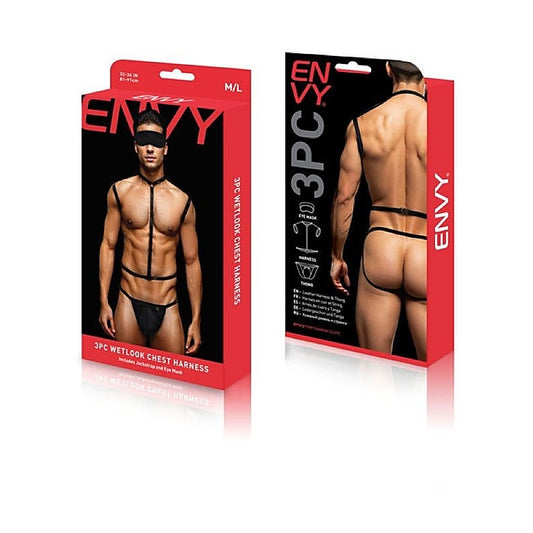 Provocative Wetlook Chest Harness Set By Envy Menswear - Cuffs and Restraints