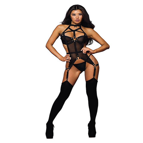 Stretch Mesh Elastic Bustier Ensemble By Dream Girl Lingerie - Her Fetish