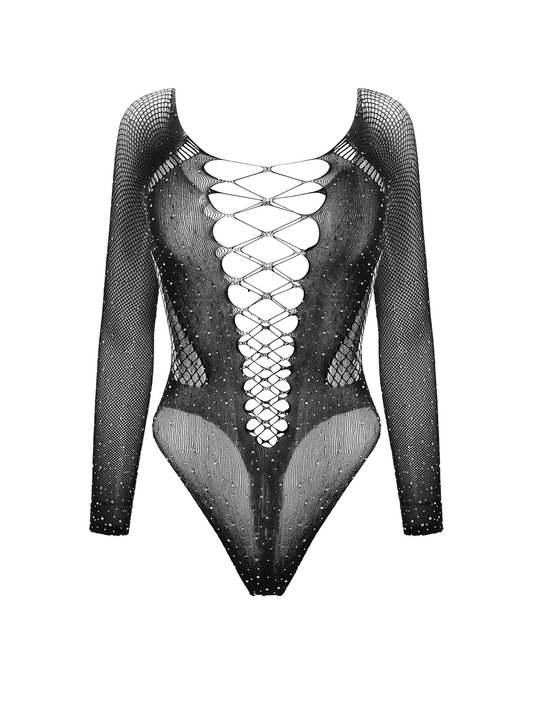 Love In Leather Rhinestone Sexy Womens Bodysuit - Teddies and Bodysuits