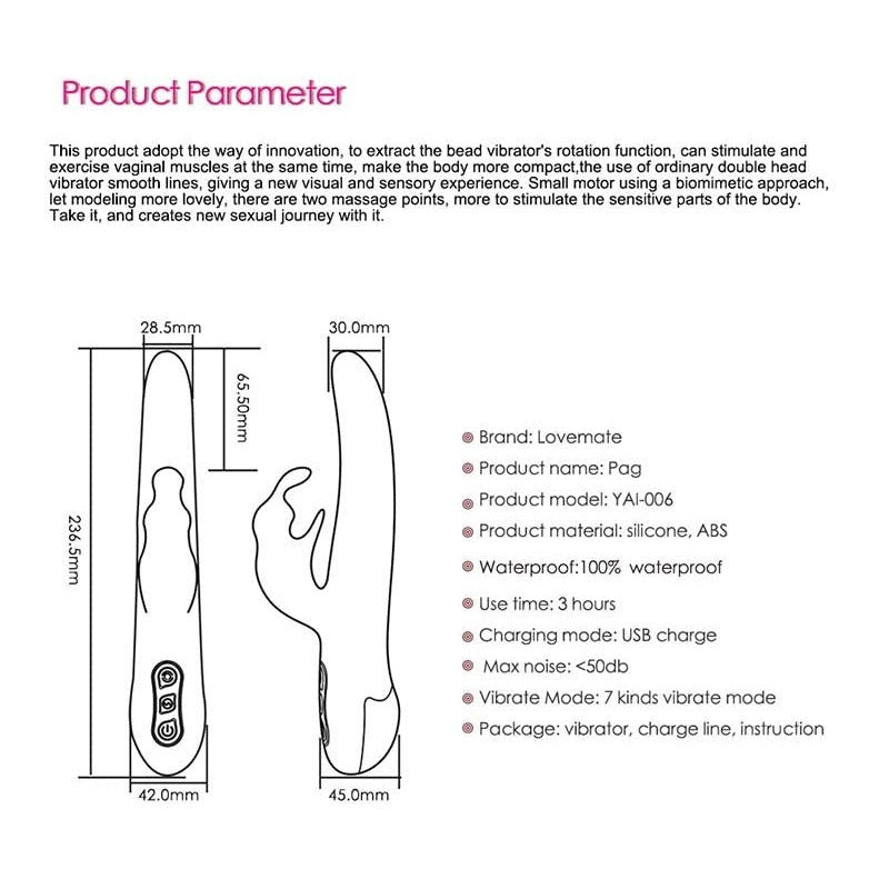 Lovemate Pag Rotating Rabbit Vibrator - Dual Delight - Rabbit Vibrators