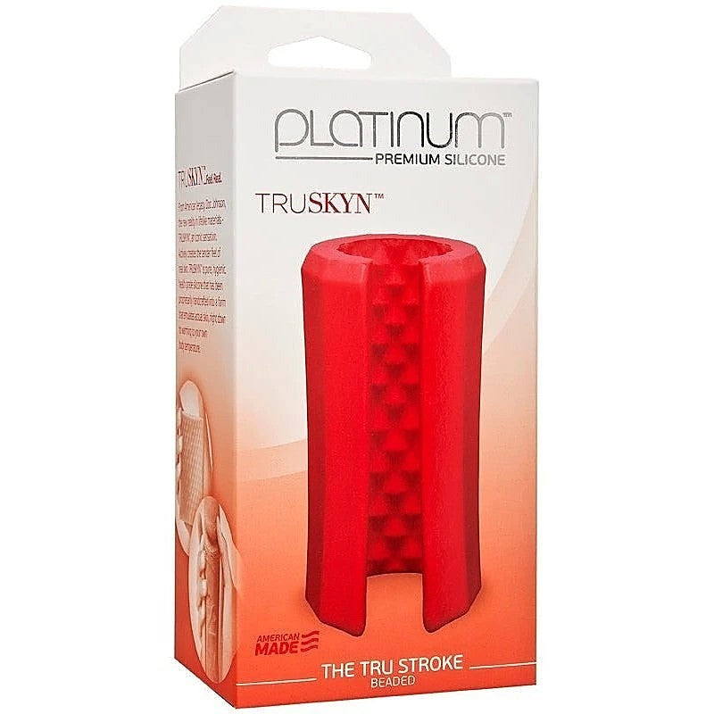 Doc Johnson Platinum The Tru Stroke Beaded Masturbator Red - Masturbators and Strokers