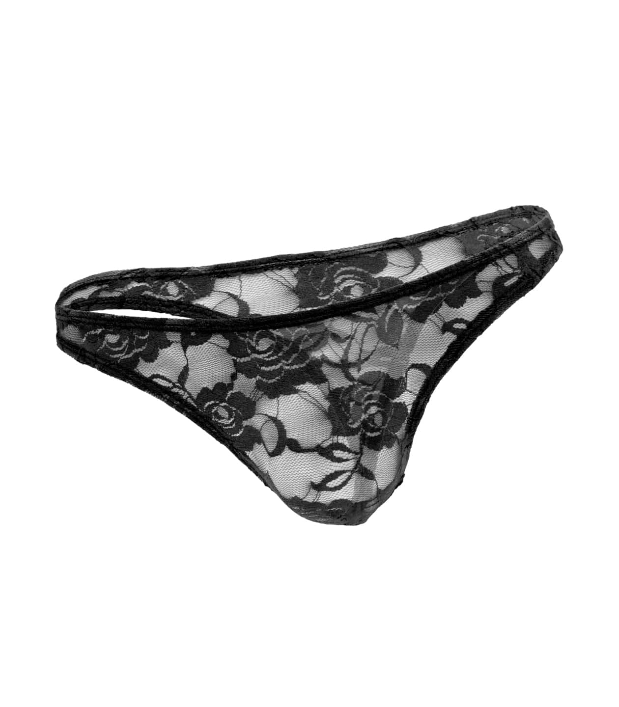 Love In Leather Mens Full Lace Sexy G-String Black - - Jocks and G-Strings