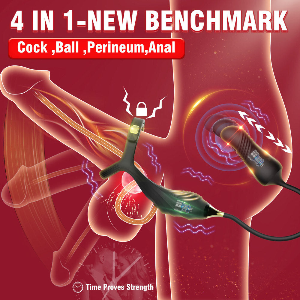 BDStyle Vibrating Buckle Cock Ring With Thrusting Butt Plug - - Vibrating Cock Rings