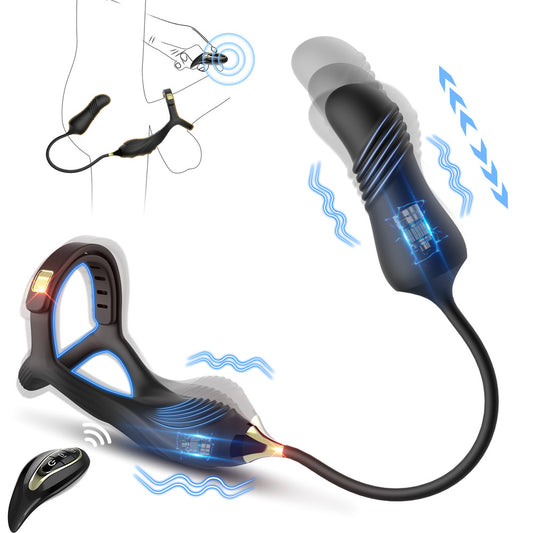 BDStyle Vibrating Buckle Cock Ring With Thrusting Butt Plug - Vibrating Cock Rings