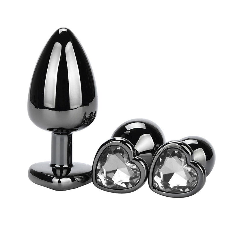 Heart Jeweled Black Stainless Steel Butt Plug Small - Butt Plugs